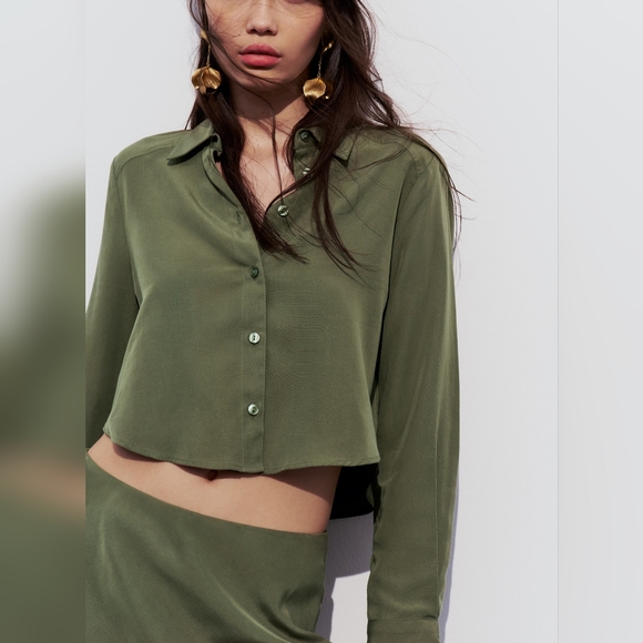 ZARA LYOCELL CROPPED SHIRT - Picture 1 of 9